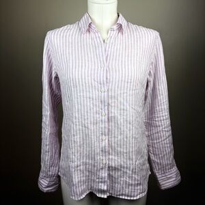 Uniqlo Classic Summer Linen XXS  Lavender and White Striped Button-Down Shirt